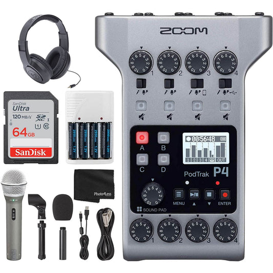 Zoom PodTrak P4 - Grabadora de podcasts portátil multipista