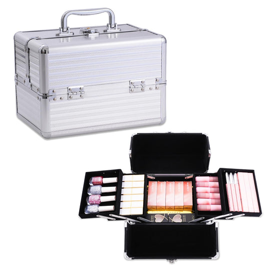 Estuches de tren cosméticos, 6.69"x6.69"x9.84", Plateado (sl