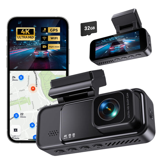Dash Cam 4K frontal, cámara de tablero GPS WiFi integrada pa