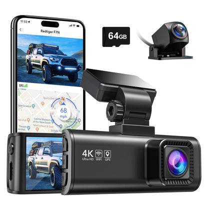REDTIGER F7N 4K Dual Dash Cam con tarjeta de 64 GB, WiFi GPS