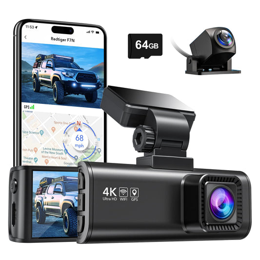REDTIGER F7N 4K Dual Dash Cam con tarjeta de 64 GB, WiFi GPS