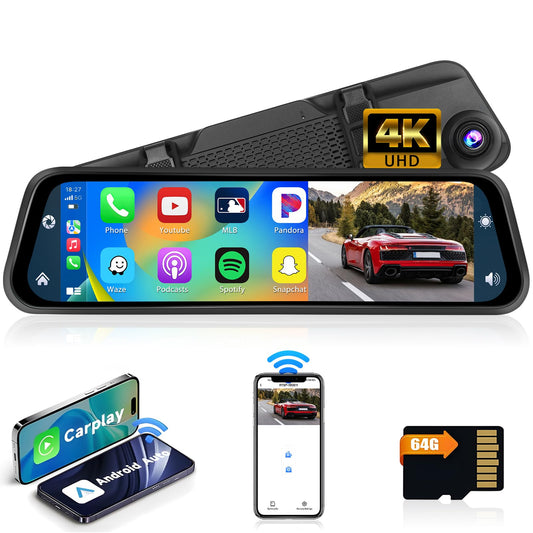 Hikity Cámara inalámbrica Carplay 4K Mirror Dash Cam, cámara