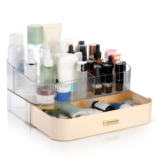 Organizador de maquillaje transparente con cajón, vitrina de