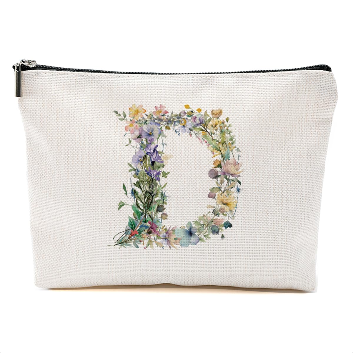 Bolsa de maquillaje con inicial de flores, bolsa de cosmétic