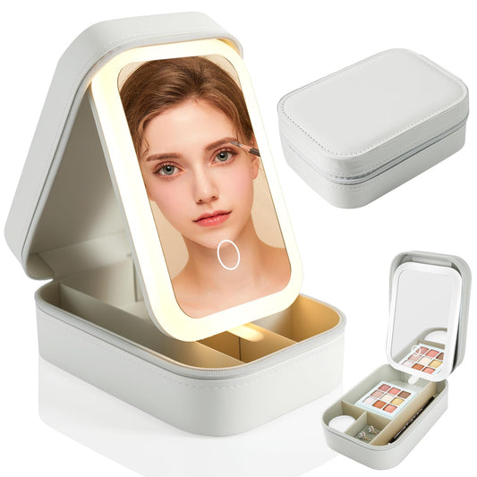 Joyero 2 en 1, bolsa de maquillaje de viaje con luz LED, est