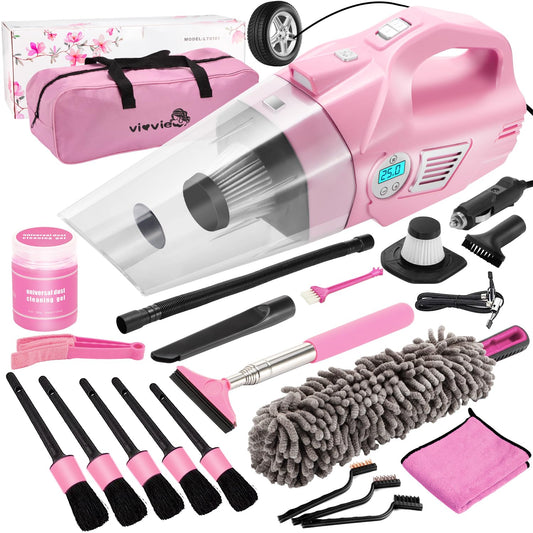 Kit de limpieza rosa para automóvil, 21 piezas de limpieza d