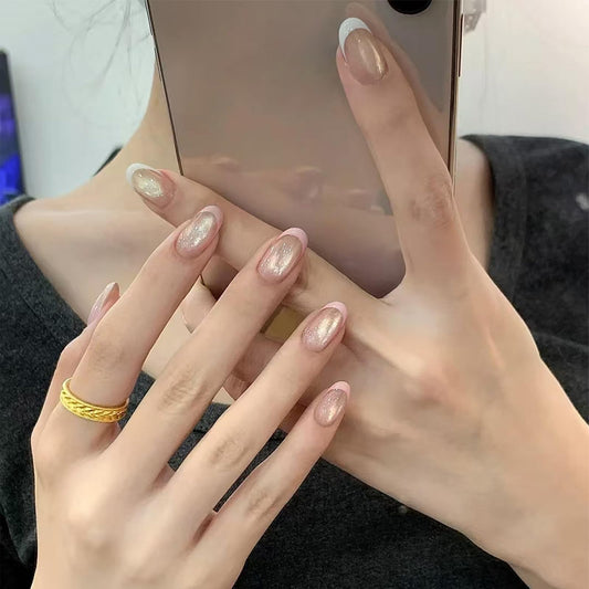 Nude Moonlight - Uñas postizas a presión con diseño de ojo d