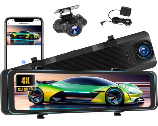 CAMECHO Cámara de espejo retrovisor 4K de 11.26 pulgadas, as