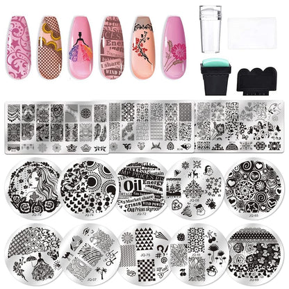 Biutee Kit de placa de estampado de uñas, 2 sellos de uñas,