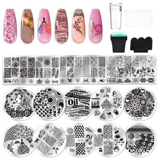 Biutee Kit de placa de estampado de uñas, 2 sellos de uñas,