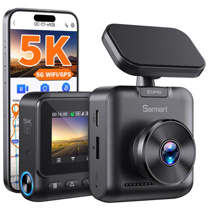 Sarmert C1 5K Dash Cam - GPS integrado y WiFi 5G, 5K/4K/2.5K
