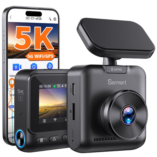 Sarmert C1 5K Dash Cam - GPS integrado y WiFi 5G, 5K/4K/2.5K