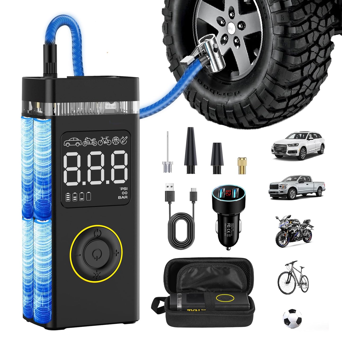 Inflador de neumáticos de inflado rápido de 200 PSI, compres