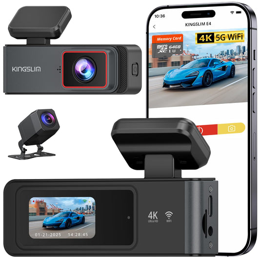 Kingslim Cámara de tablero 4K delantera y trasera con tarjet