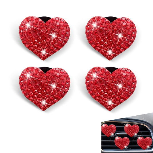 4 clips de ventilación con forma de corazón brillante, clips