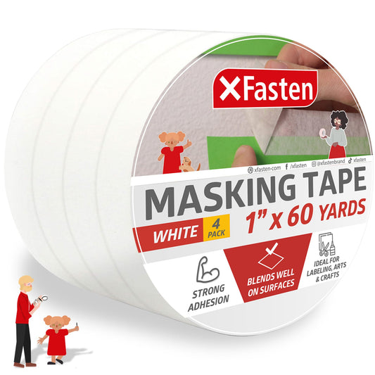 XFasten Cinta adhesiva blanca artesanal, 1 pulgada x 60 yard