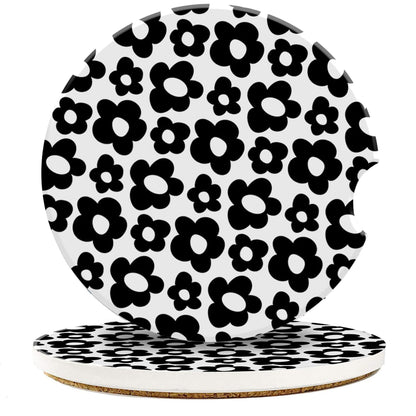 Posavasos para automóvil, diseño abstracto de flores negras