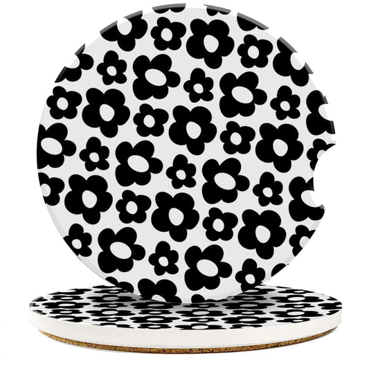 Posavasos para automóvil, diseño abstracto de flores negras