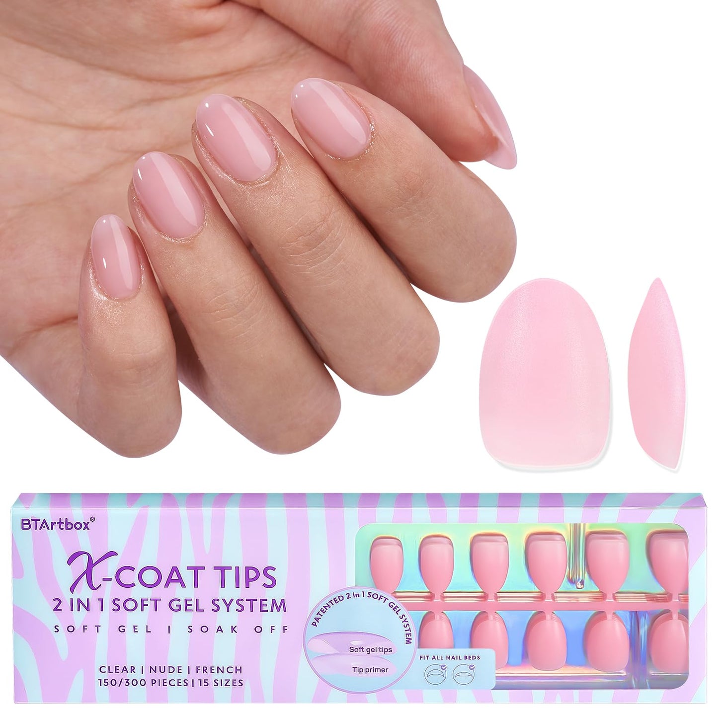 BTArtbox XCOATTIPS - Puntas de uñas naturales – Uñas postiza