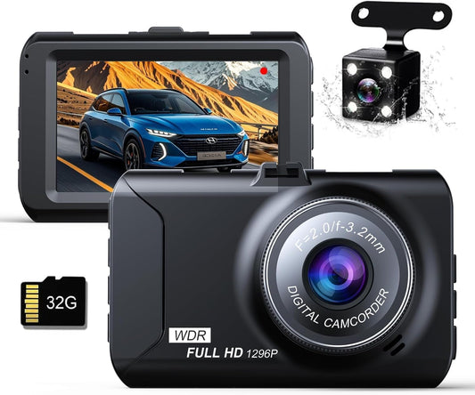 Cámara de tablero frontal y trasera 1296P Full HD Dual Dash