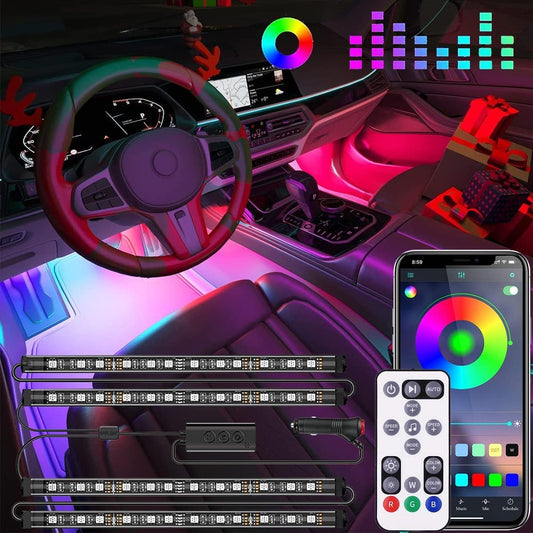 Luces interiores RGB para automóvil, diseño 2 en 1, 4 piezas