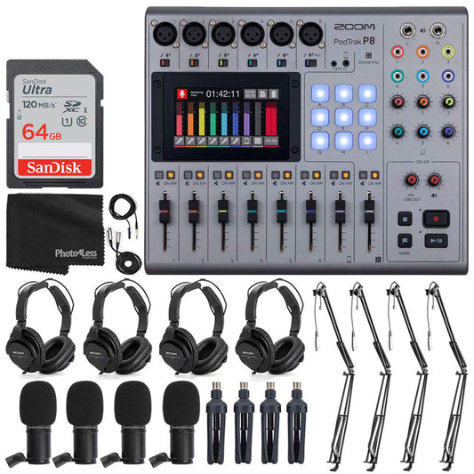 Zoom PodTrak P8 - Grabadora de podcasts multipista + micrófo