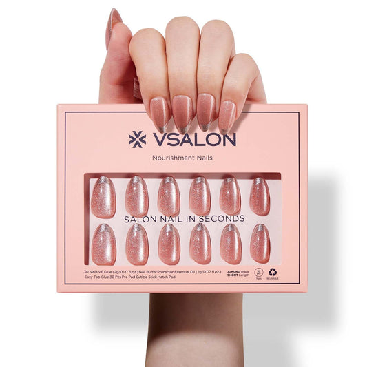 Uñas cortas a presión con forma de almendra, color rosa, pun