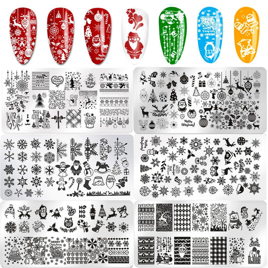 Juego de 6 sellos de uñas de Navidad de acero inoxidable, pl