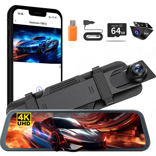 Cámara de tablero de espejo para coche Dual Dashcam 4K front