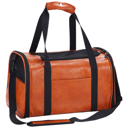 Transportador de cuero de moda para perros y gatos, aprobado