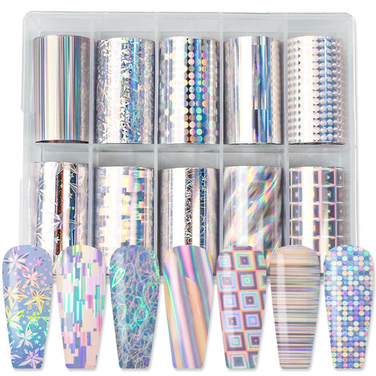DANNEASY 10 rollos de láminas de uñas holográficas con láser