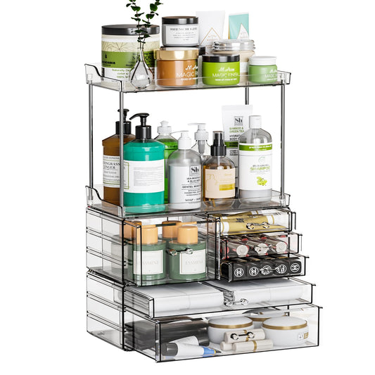 Estante organizador de encimera de baño de 3 niveles y 6 caj
