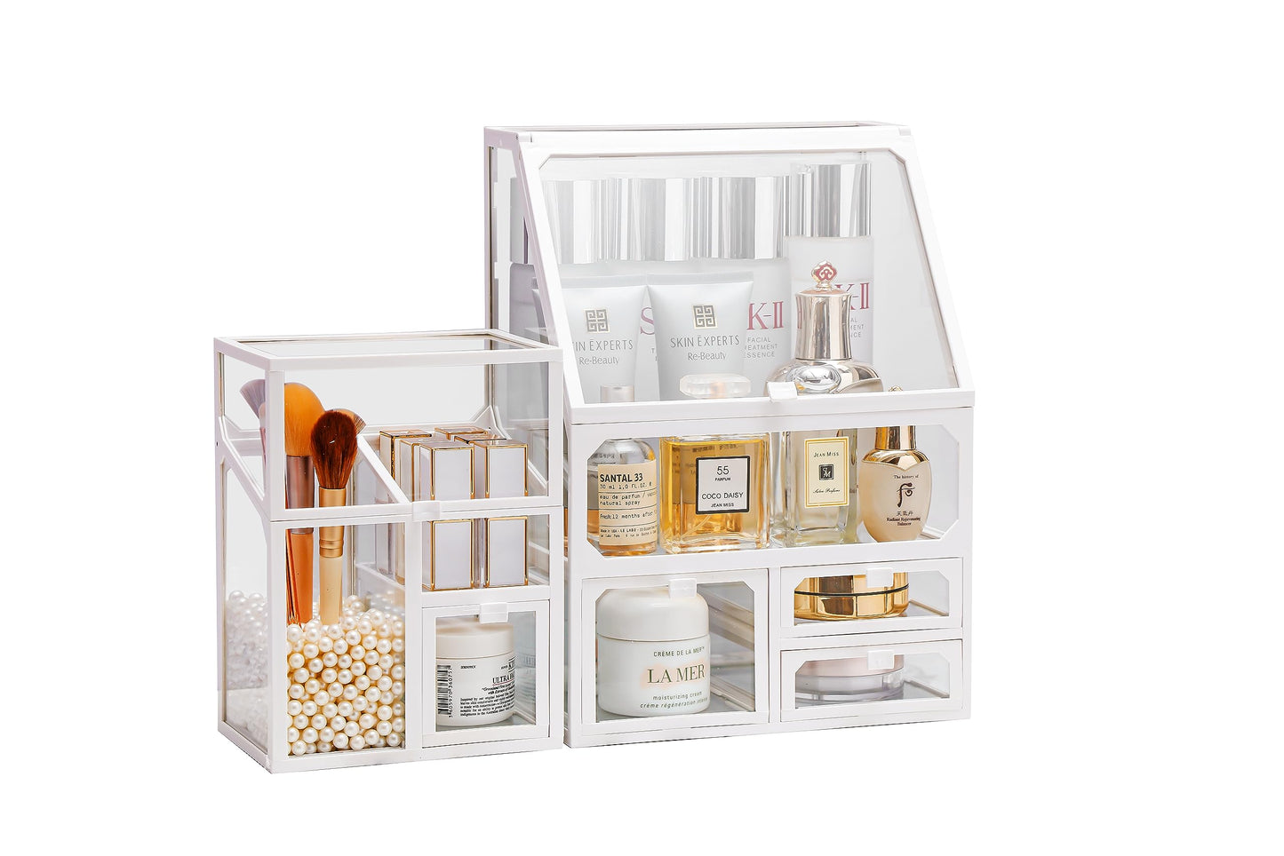 MOOCHI Organizador de maquillaje blanco de 3 piezas, vidrio,