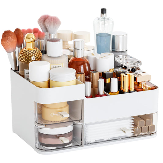 Organizador de maquillaje blanco con 3 cajones, almacenamien