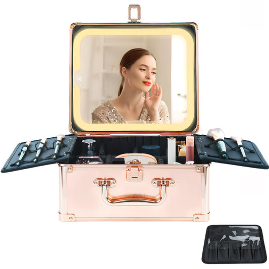 Caja de maquillaje, Oro Rosa, L, Con divisor ajustable maqui