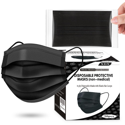 XDX Mascarillas desechables negras, paquete de 50 unidades,
