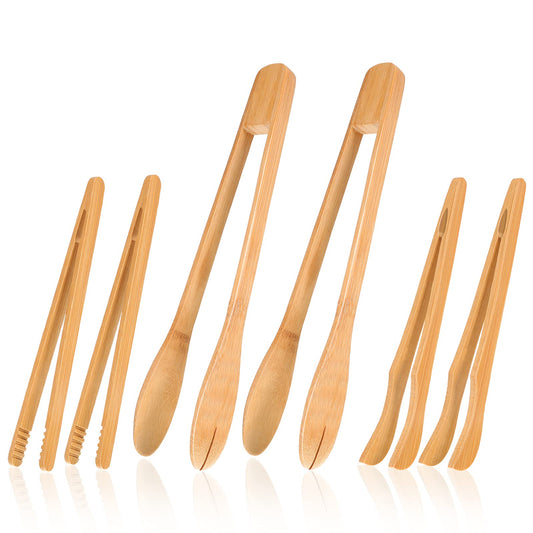 Zopeal 6 pinzas de cocina de madera largas de bambú para coc