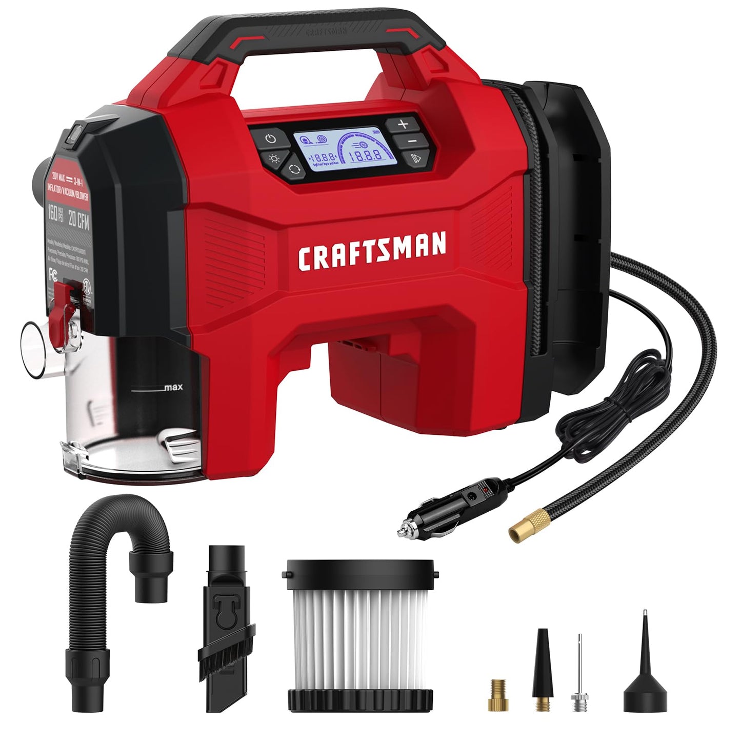 CRAFTSMAN Inflador/aspirador/soplador 3 en 1, compresor de a