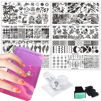 VNC Juego de 13 placas de sello de uñas, 8 placas, 2 sellos,