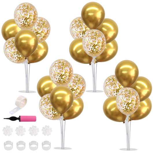 TONIFUL Juego de 4 centros de mesa de globos dorados para me