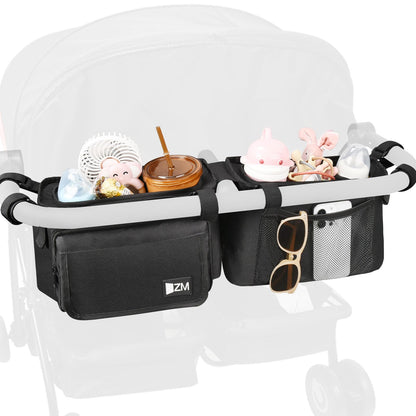 ZZM Organizador doble para cochecito con 2 bolsillos refrigerantes, co