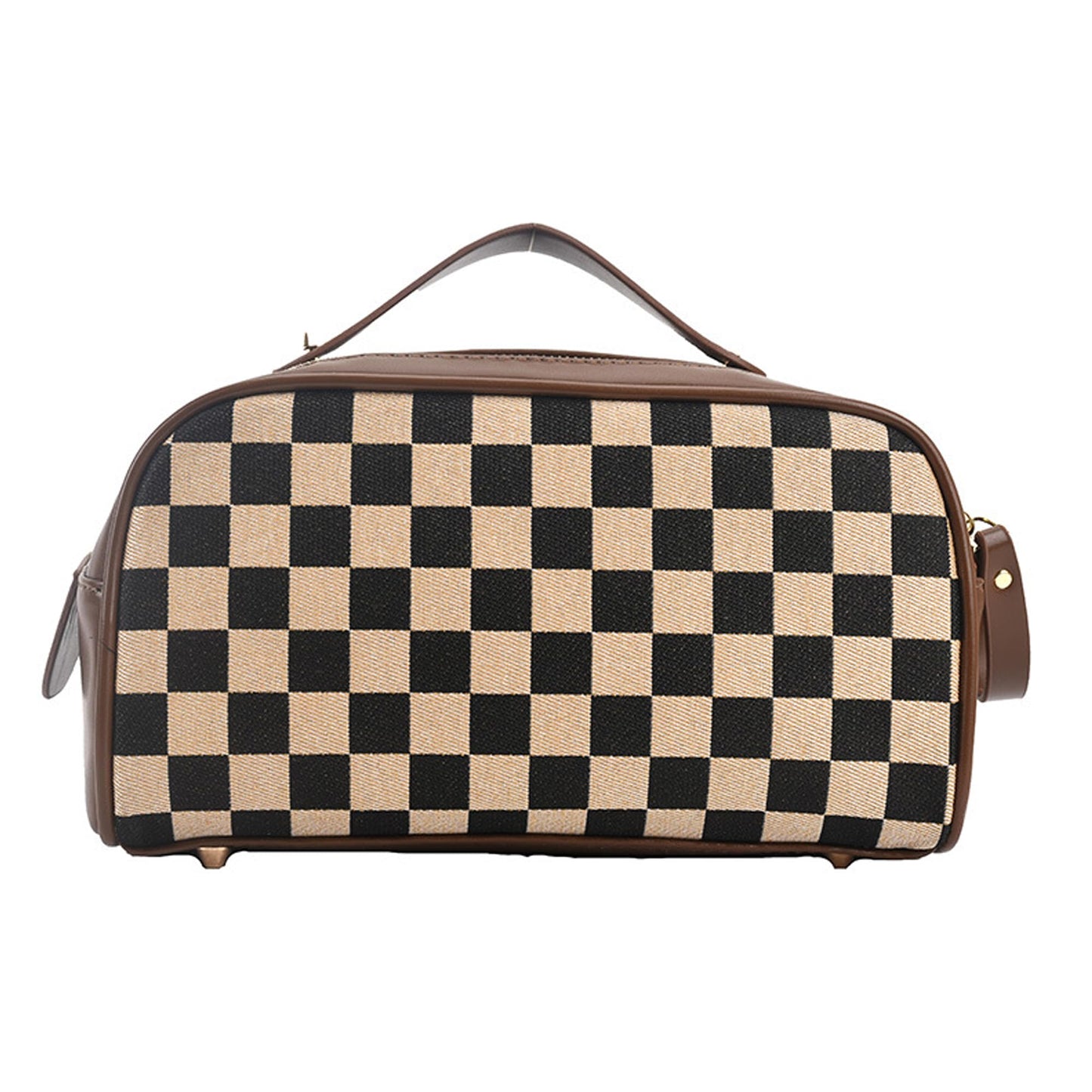 Vintage Makeup Bag for Women Portable Retro Checkered Patter
