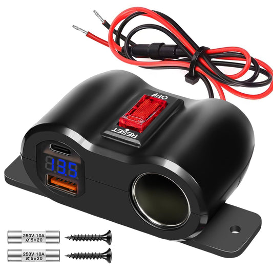 Toma de corriente de 12 V, doble salida USB, encendedor de c