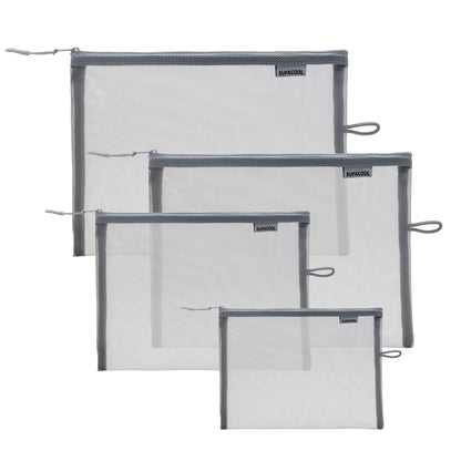 SUPACOOL Juego de 4 bolsas de maquillaje de malla de viaje,
