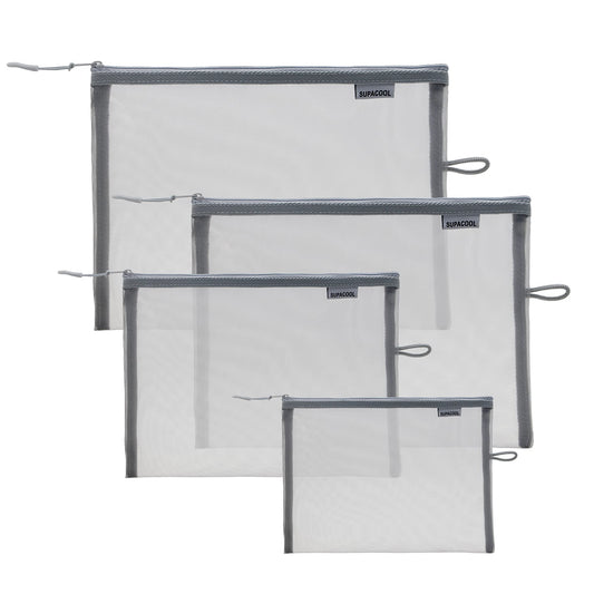SUPACOOL Juego de 4 bolsas de maquillaje de malla de viaje,