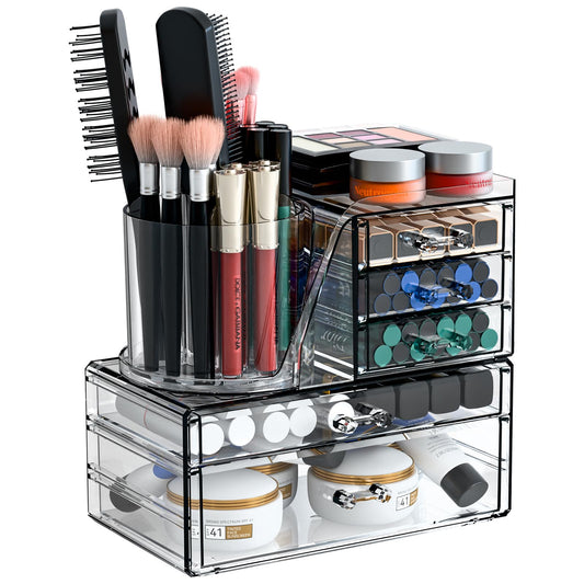 Organizador de maquillaje transparente con soporte giratorio