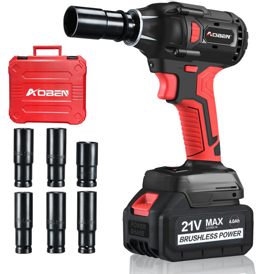 AOBEN - Llave de impacto inalámbrica de 21 V, potente motor