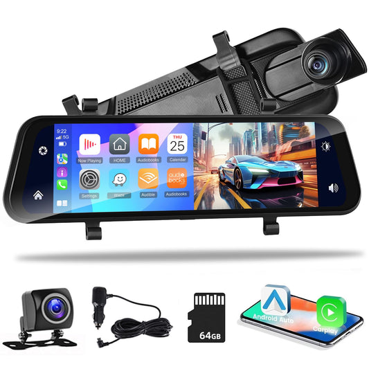NHOPEEW Espejo retrovisor con Carplay inalámbrico y Android