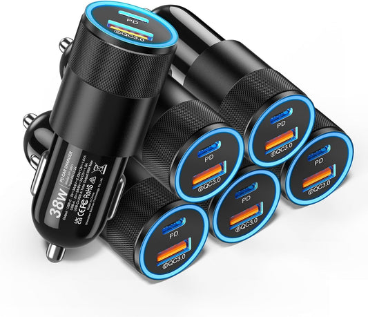 Paquete de 6 cargadores USB C para automóvil, adaptador de c