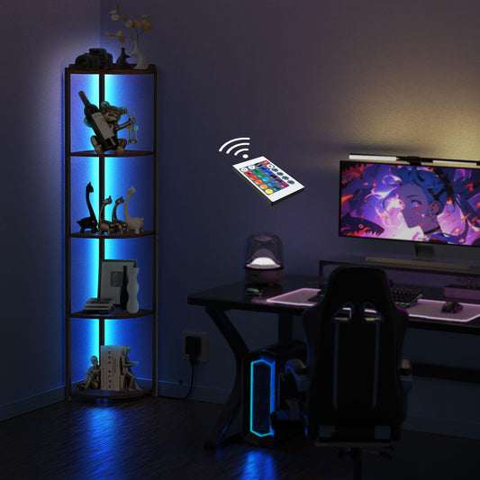 ZOUTOG Estante esquinero de 5 niveles con luz LED, estanterí